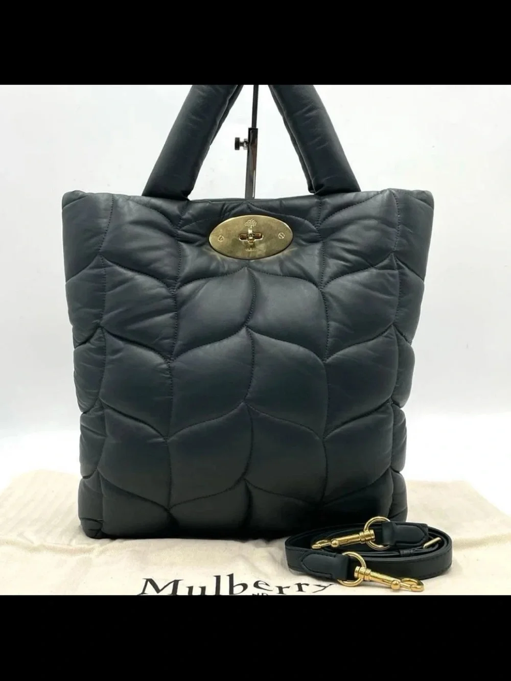 Mulberry Black Quilted Leather Tote with Gold Hardware